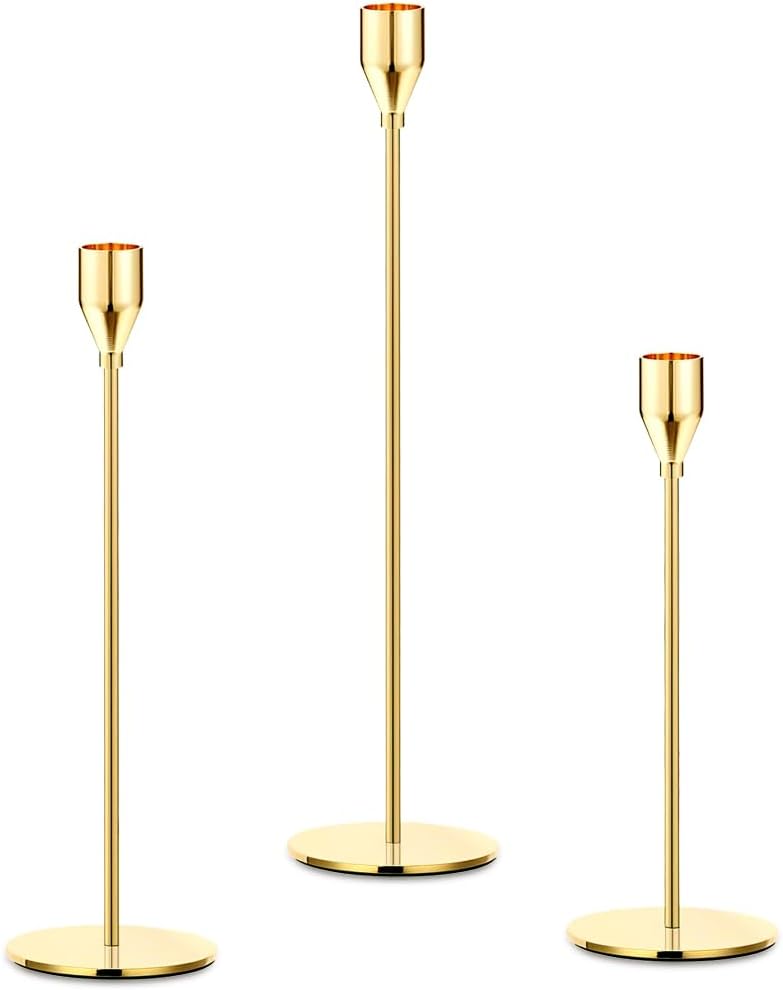 Set of 3 Modern Candle Sticks - Gold