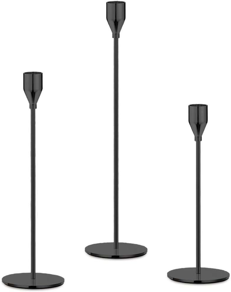 Set of 3 Modern Candle Sticks - Black