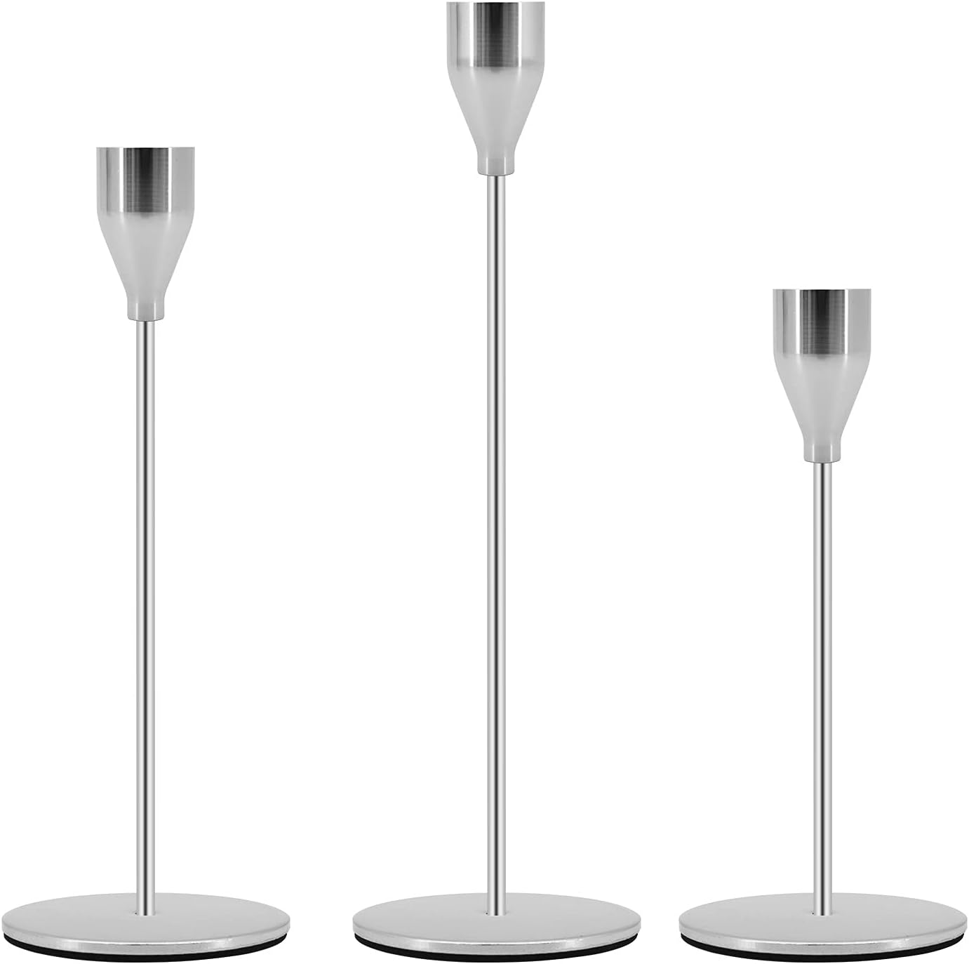 Set of 3 Modern Candle Sticks - Silver